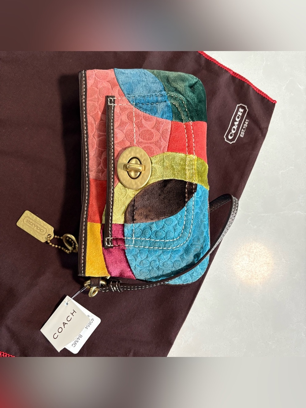 Y2K VTG Coach Velvet Suede Patchwork Clutch | Hammered Hardware | 40854 - Picture 4 of 16